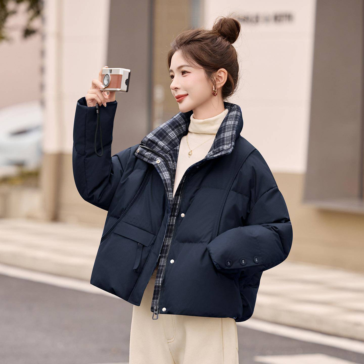 X立领轻薄绒服女2025冬新SX3206-1加款小个子厚保暖宽松面包服外