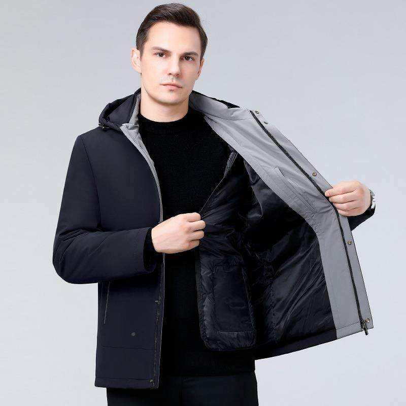 2023冬季新款羽绒闲服男士中长款加可脱厚卸内胆休9909-F白鹅绒连