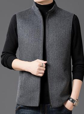 白鸭绒男士11819-W7羊毛呢新中立领马甲年季款老年保暖冬跨境