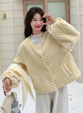 奶黄色巨好看款羽绒棉服20b102-93325冬季新女款韩丝系学院风薄绒