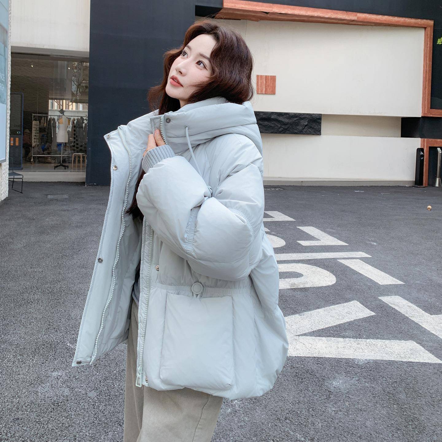 帽蓝色羽绒服女款新2懒025冬C261-A25季款超好看韩版宽松连慵风加