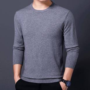 男羊绒圆领套头衣百毛搭休闲尚薄打底衫 中青年时秋冬款 羊ONO绒衫