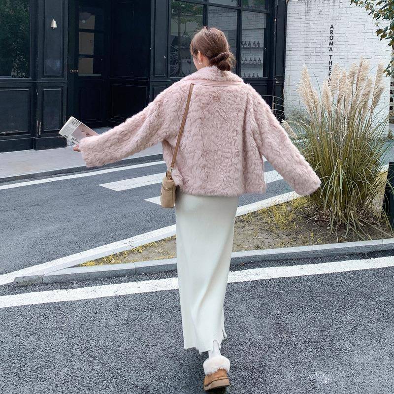 色甜美系PU皮C239-106拼接毛绒保暖外套女季2粉25新款爆款冬加厚0