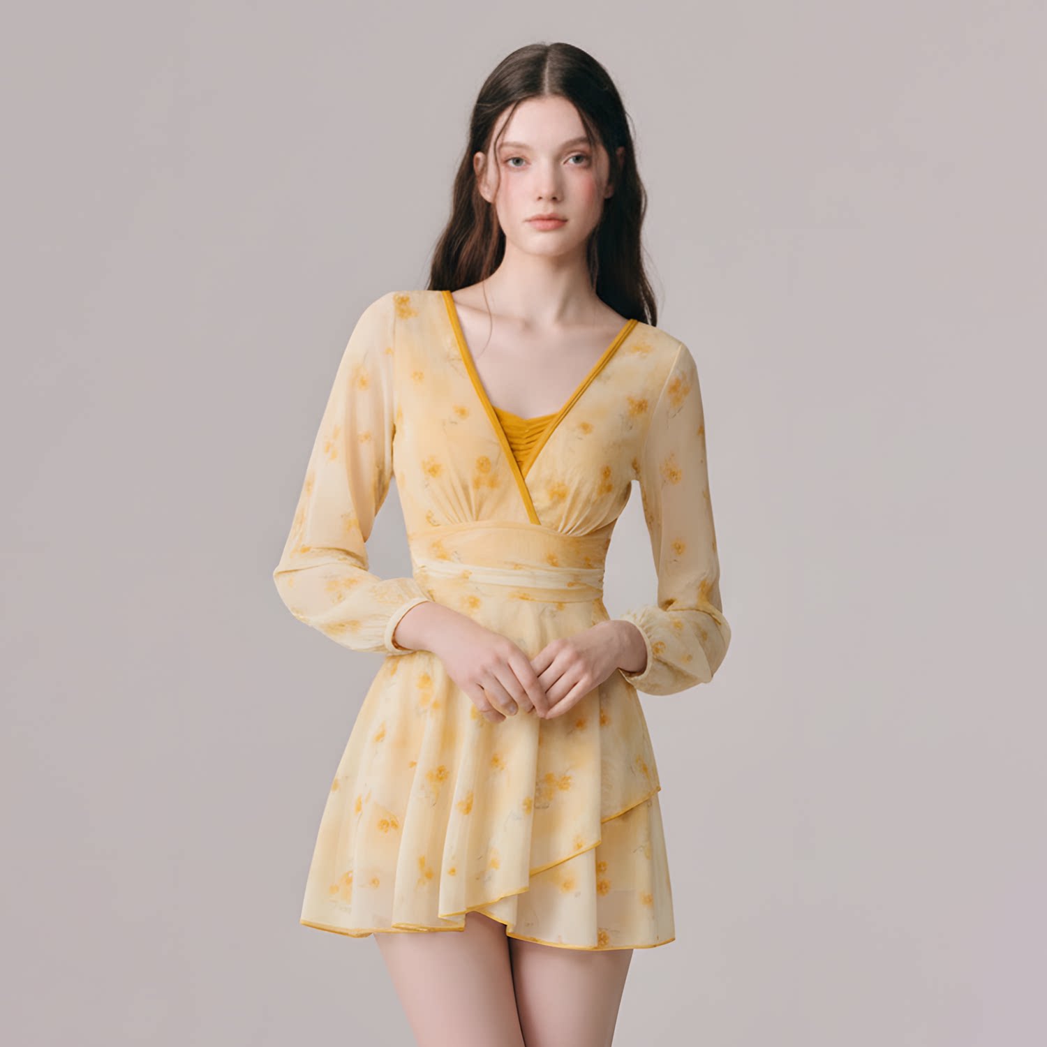 徐苏苏 ins高颜值高级感2026新款长袖保守泡温泉小个子连体泳衣女