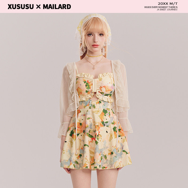 徐苏苏 高级感2025年新款爆款微胖女孩遮肉显瘦温泉长袖保守泳衣