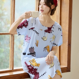 睡裙女夏短袖 睡衣公主连衣裙 棉绸裙人造棉家居服宽松大码 品牌薄款