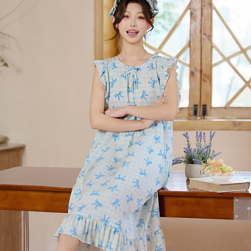 家居服怡伴人造棉清新夏季睡裙