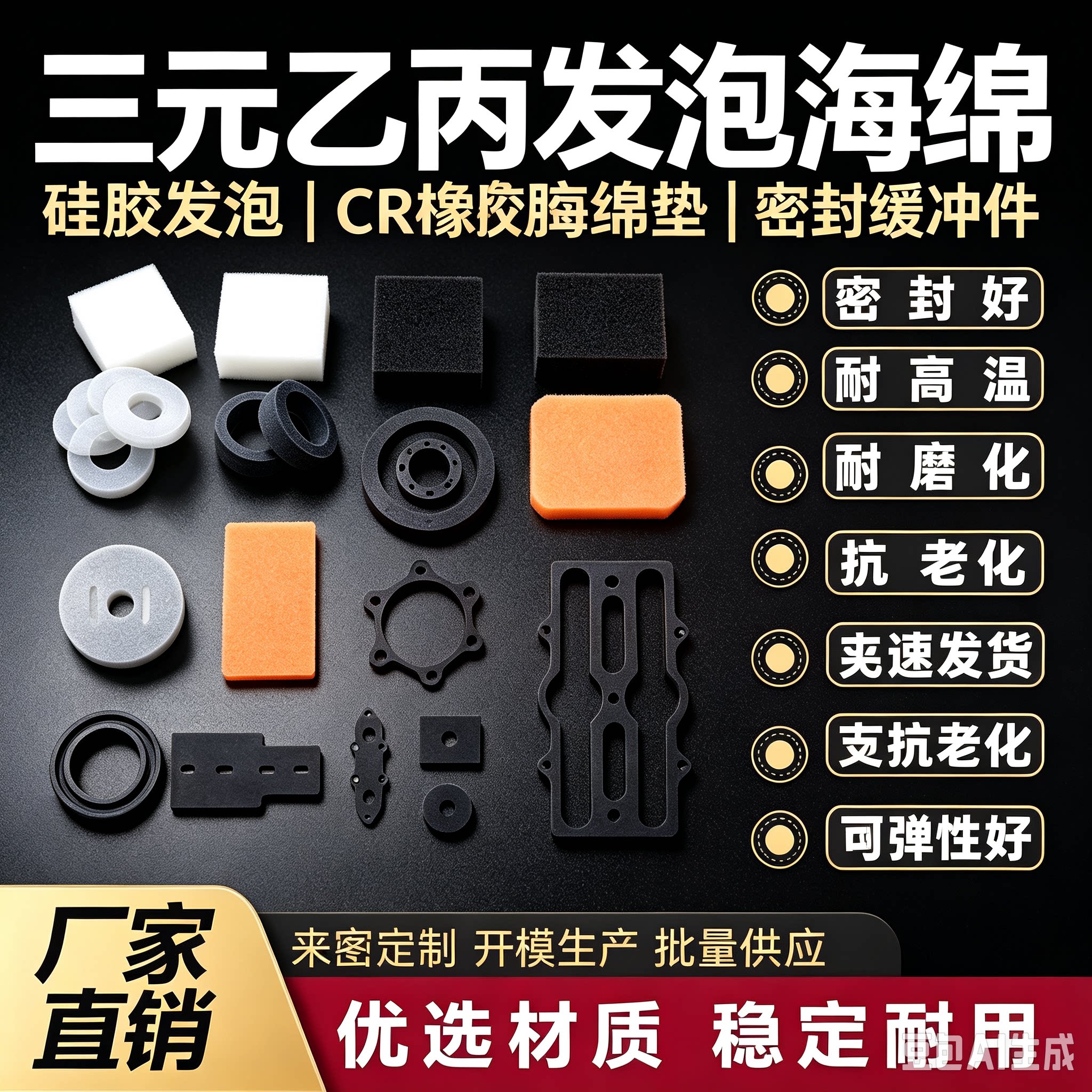硅橡胶垫氟橡胶密封垫片丁晴发泡三元乙丙耐酸防水减震圈定制加工图片
