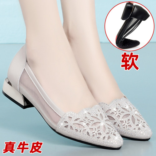 网纱真皮女鞋镂空妈妈时尚凉鞋