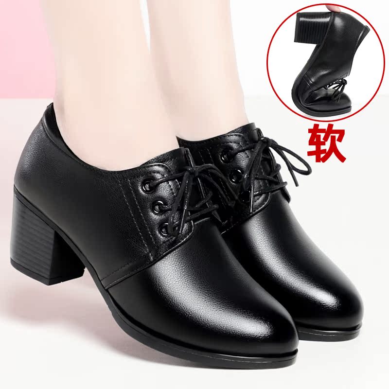 黑色系带小皮鞋女士单鞋真皮软底