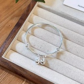 铃铛银手镯女纯银实心s9999足银手镯光面小众年轻款 送女友生日礼