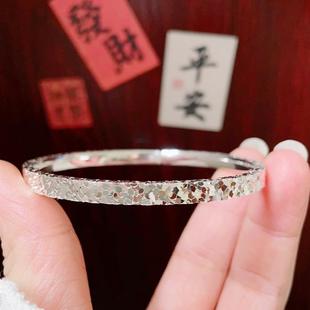 新款碎碎冰纯银手镯女s999足银实心闭口银镯子送闺蜜女友节日礼物