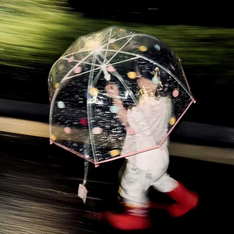 波点儿童雨伞透明长柄伞高颜值男