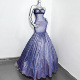 紫韵星辉 TDH原创蓝偏光紫色昭和性感包臀鱼尾拖地连衣裙爆闪礼服