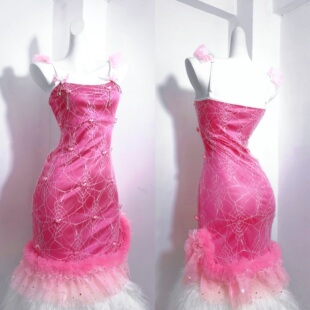 蛛网芭蕾 TDH原创芭比粉色毛绒立体爱心爆珠昭和公主小礼服连衣裙