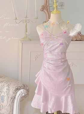 暖羊羊*TDH原创爆闪亮片樱花粉色公主鱼尾连衣裙蝴蝶礼服仙女裙子