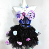 TDH原创手作公主蓝色花朵鱼骨分体连衣裙束身胸衣 蓬蓬裙平价婚纱