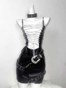 TDH原创 亚文化暗黑哥特捆绑钻石绑带吊带连衣裙辣妹紧身超短皮裙
