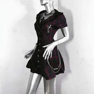 魔法学院祭 TDH原创暗黑哥特红黑格子制服裙骷髅链条连衣裙短裙女