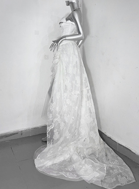 穿越时空的少女*TDH原创纯白婚纱手作分体连衣裙束身衣长拖尾礼服