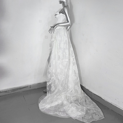 穿越时空的少女*TDH原创纯白婚纱手作分体连衣裙束身衣长拖尾礼服