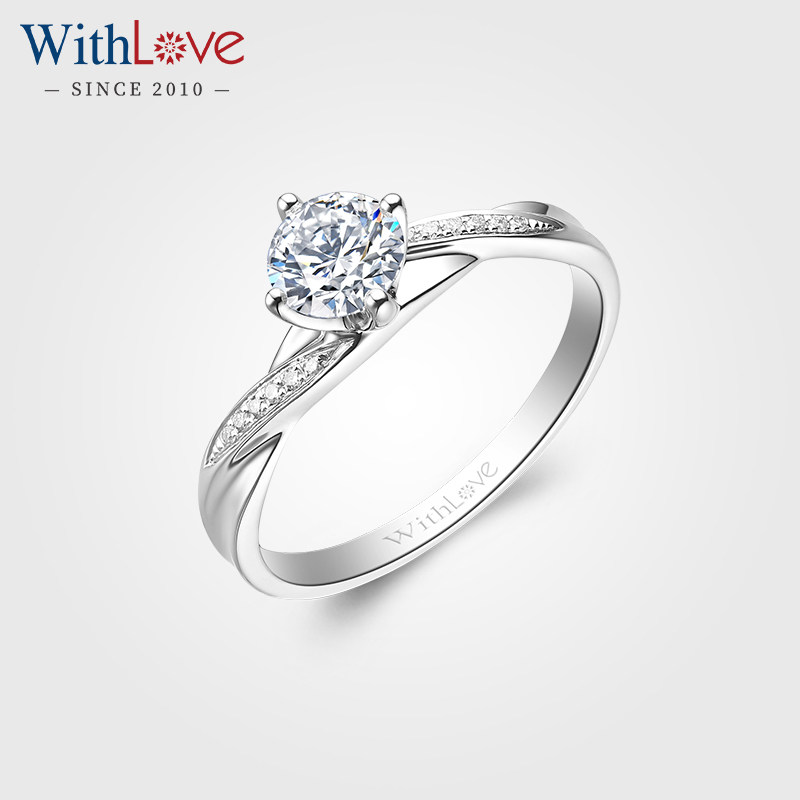 WithLove Pt950铂金四爪50分结婚钻戒18K金扭臂GIA钻石戒指定制
