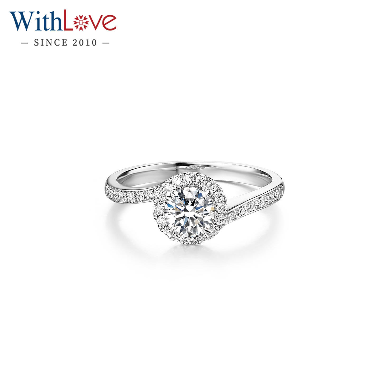 WithLove 18K金四爪扭臂豪华钻石戒指Pt铂金结婚GIA钻戒真钻定制