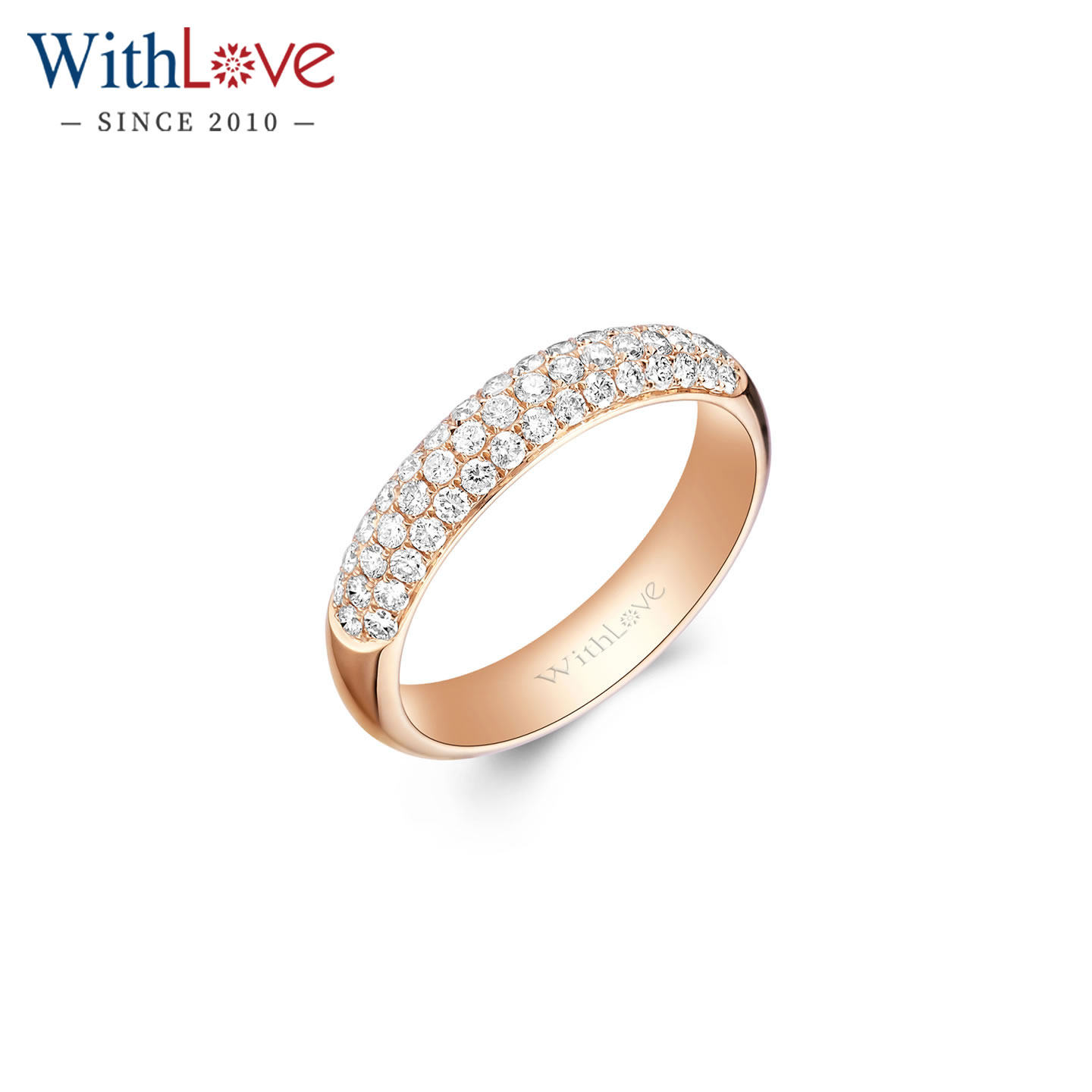 WithLove 玫瑰18K金50分三排群镶钻戒 豪华钻石排戒女戒戒指