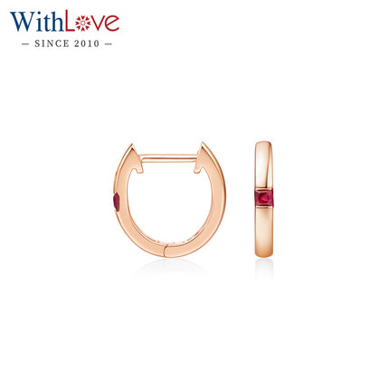 WithLove 玫瑰18K金公主方红宝石耳环简约时尚百搭轻奢耳饰送女友