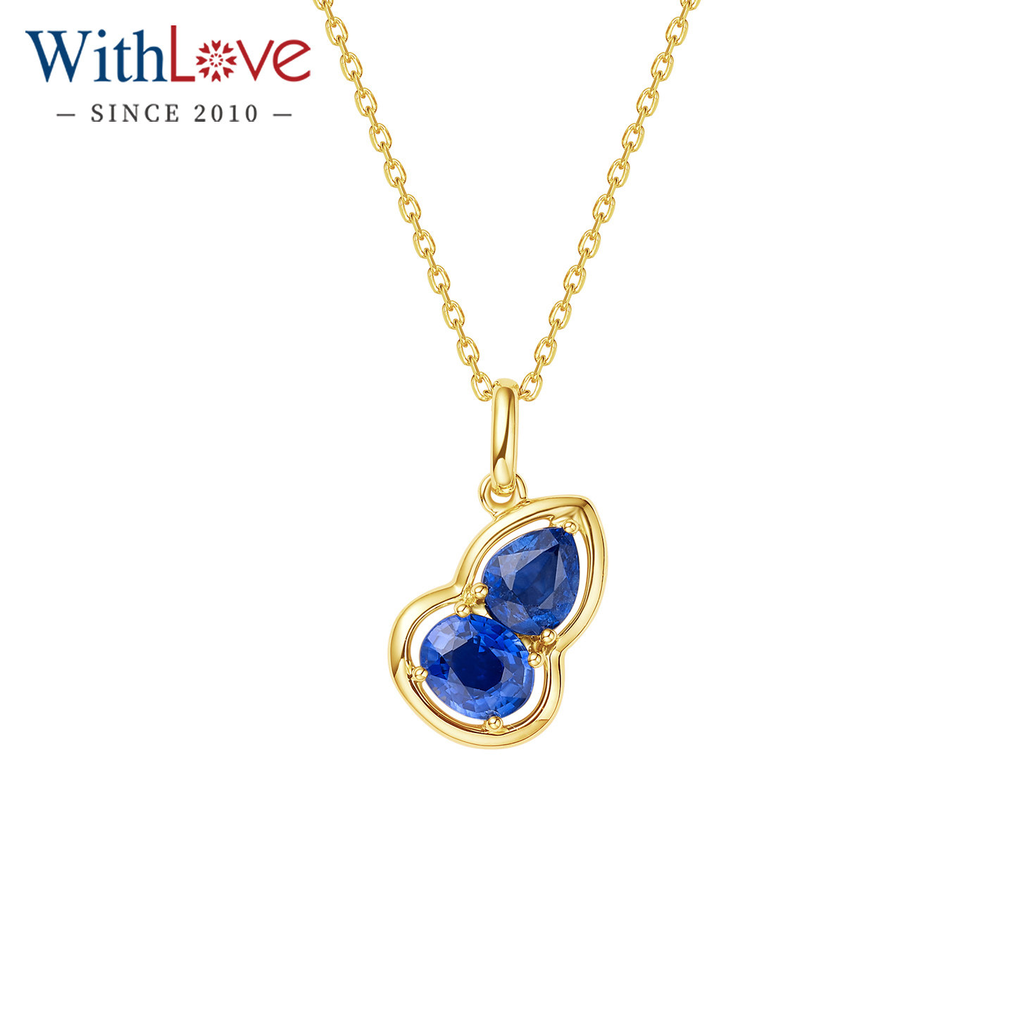 WithLove 18K金水滴形椭圆形80分蓝宝石葫芦吊坠时尚百搭女