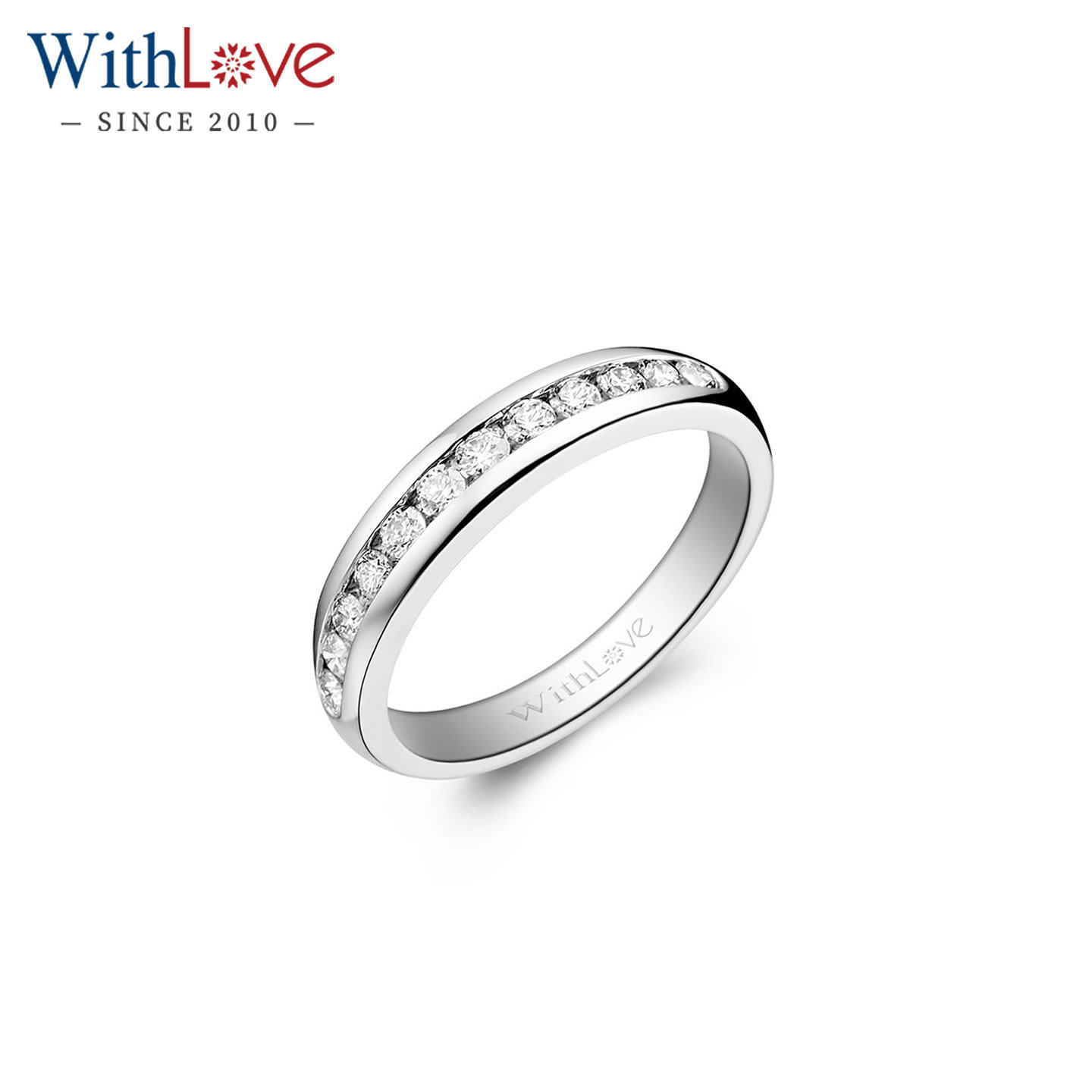 WithLove 白18K金35分排钻戒指Pt950铂金轻奢百搭女戒定制