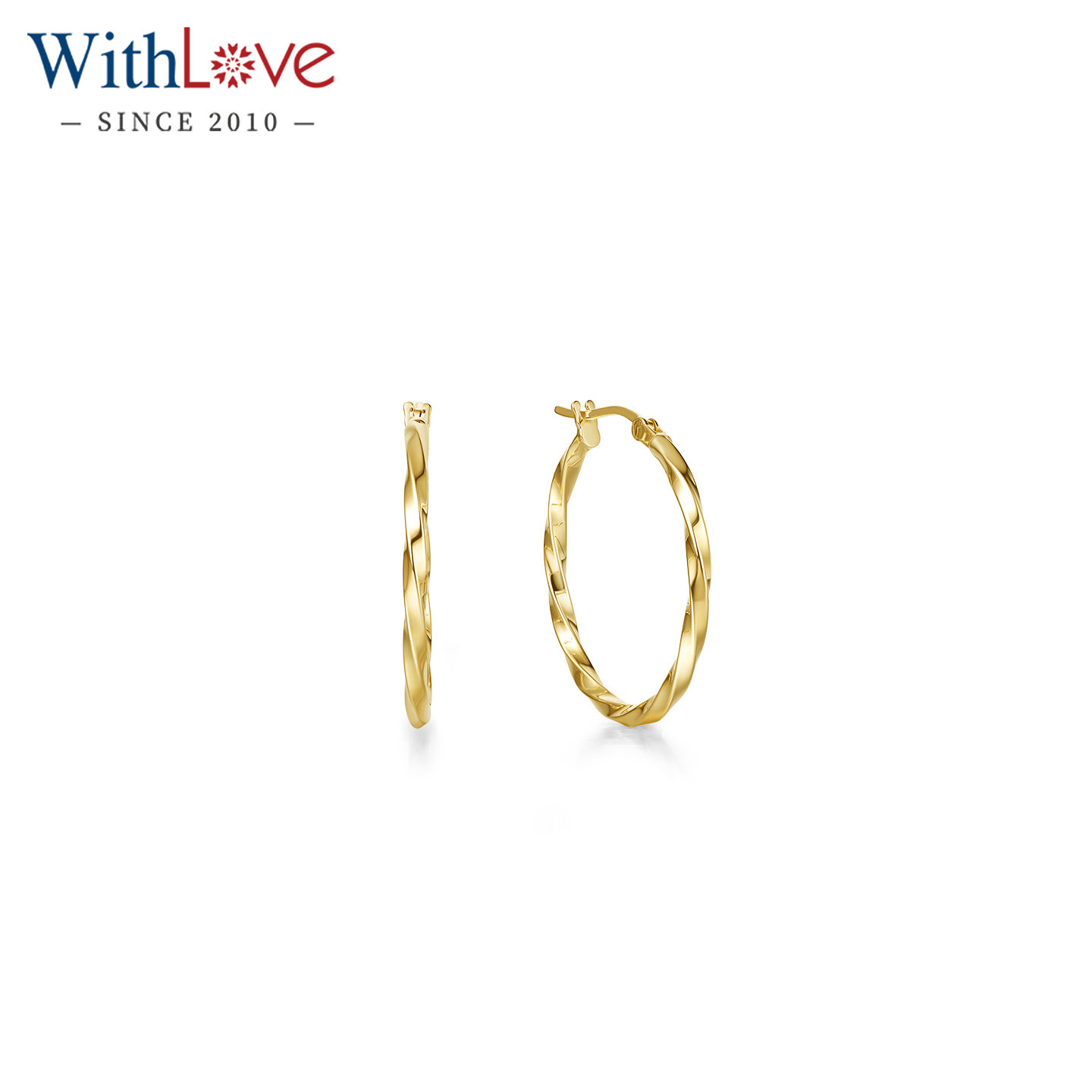 WithLove 黄18K金麻花素金光面耳环设计感ins高级风耳圈耳饰女