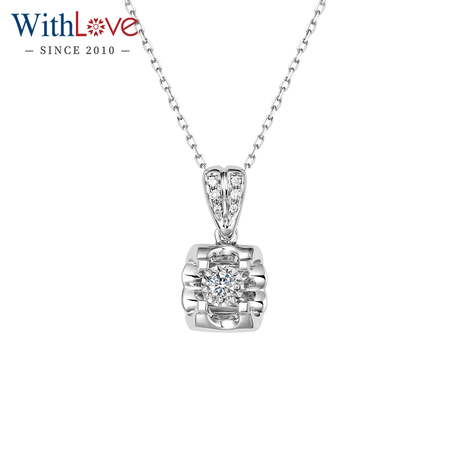WithLove 白18K金群镶钻石车花吊坠Pt铂金牛头显大真钻项坠女