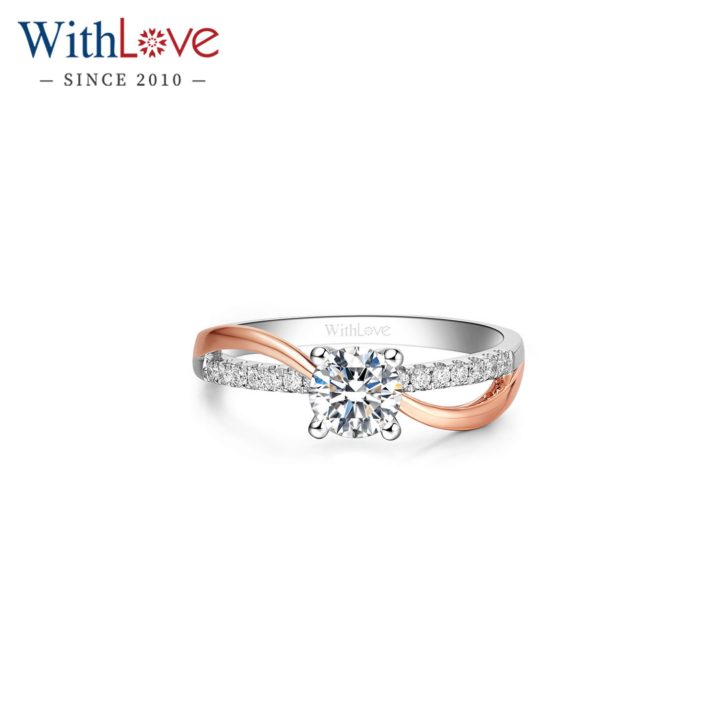 WithLove 18K金四爪扭臂分色结婚钻戒GIA钻石戒指50分真钻女定制