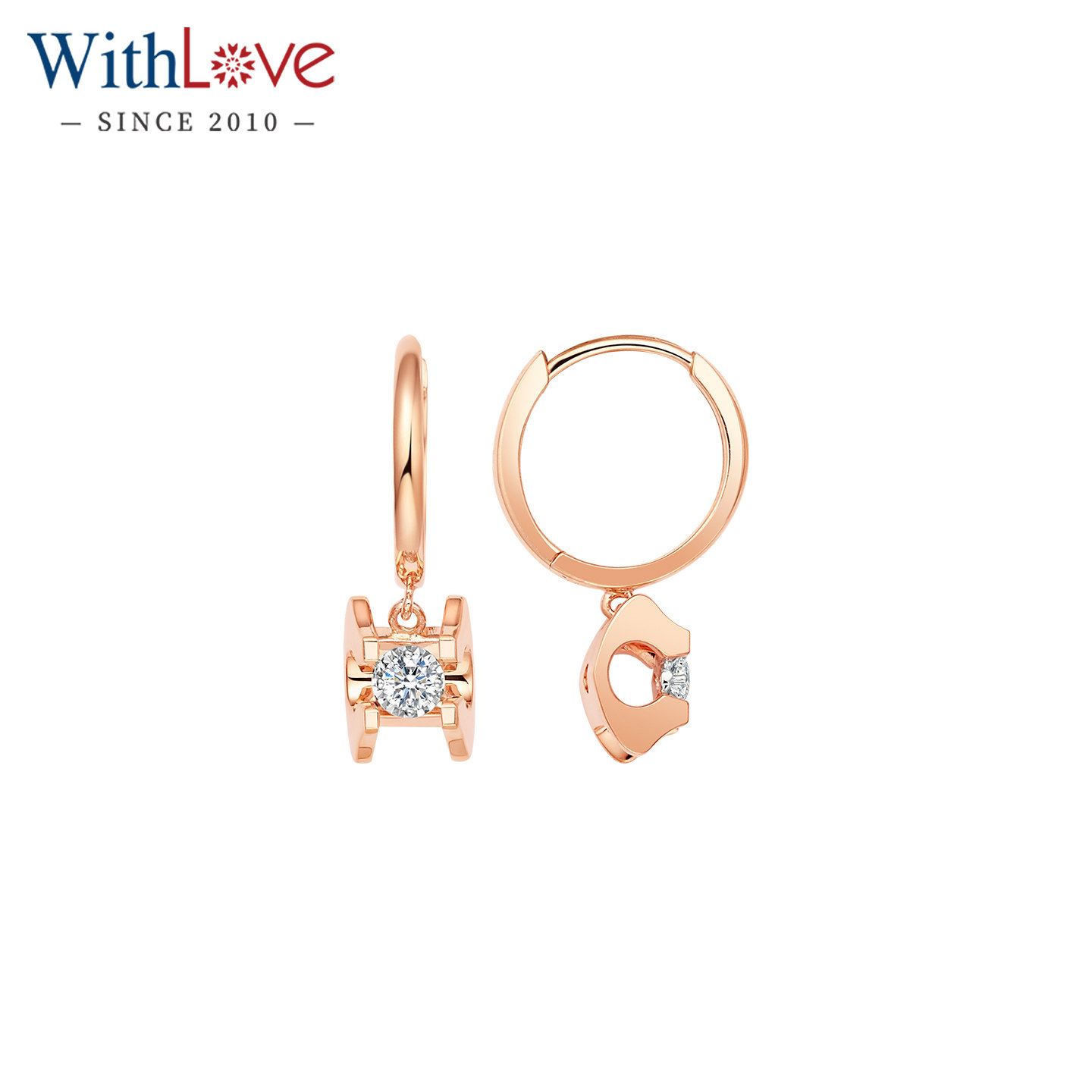 WithLove唯爱品越 18K金经典牛头钻石耳环耳坠轻奢时尚百搭耳饰女