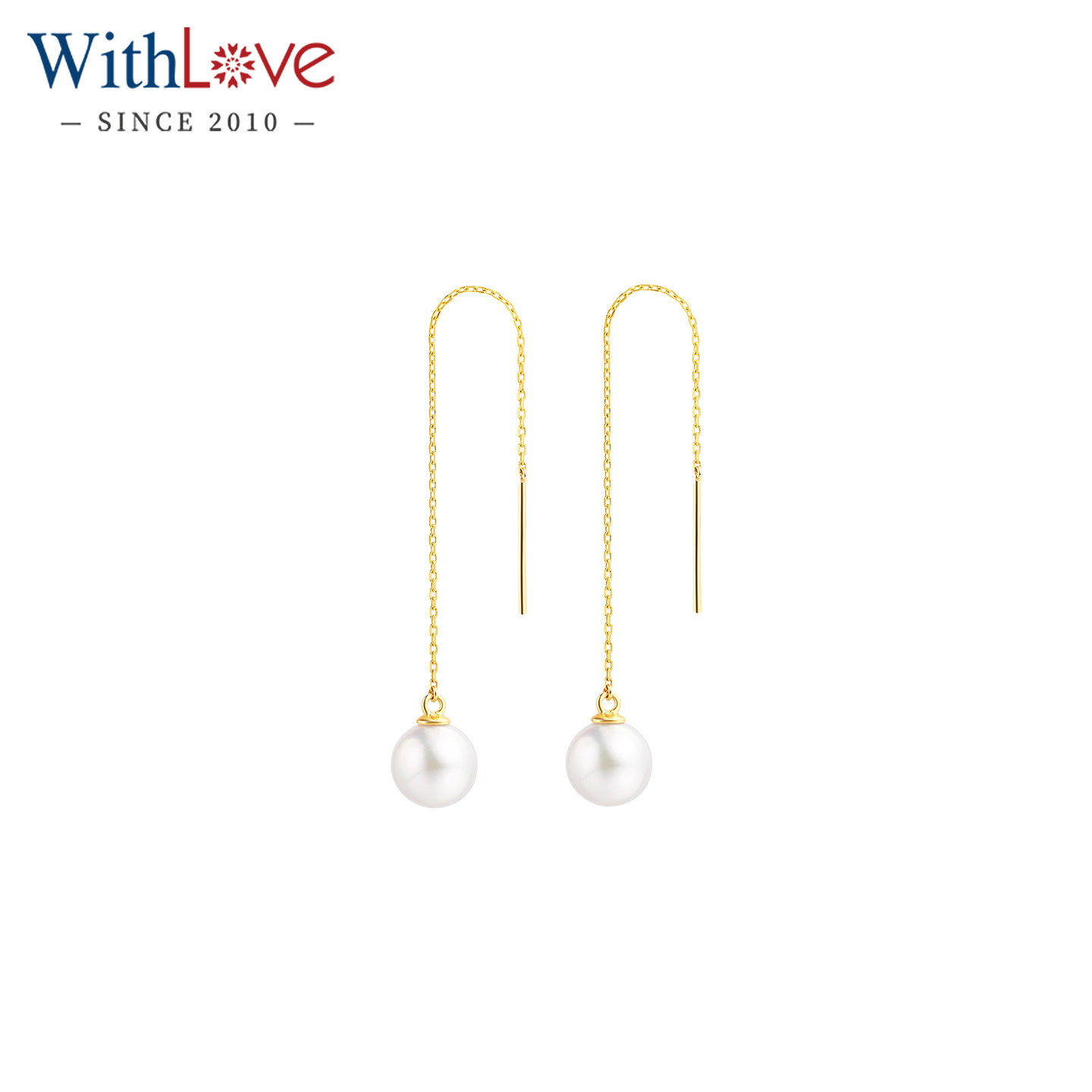 WithLove 日本天然Akoya海水珍珠耳线流苏耳坠18K黄金耳饰耳环女