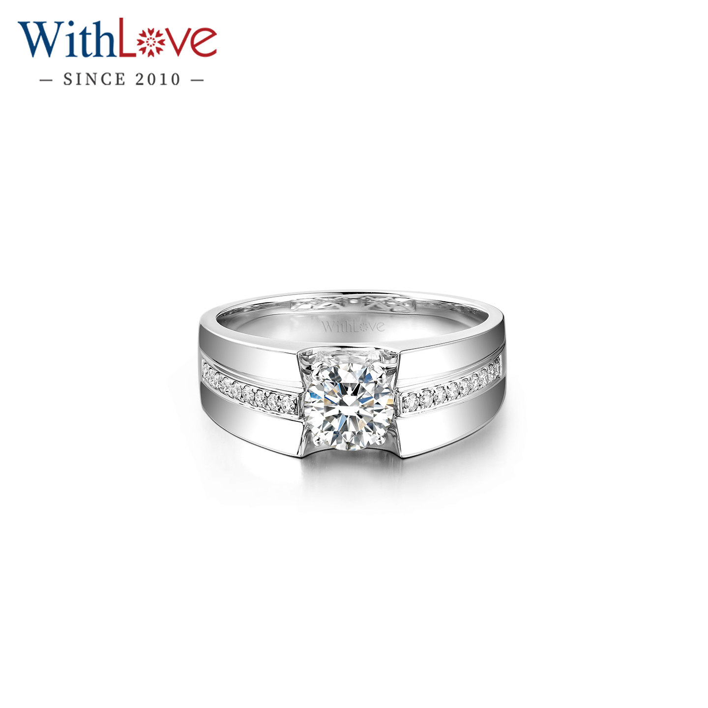WithLove 18K金84分豪华GIA钻石宽版男戒 群镶钻戒婚戒定制
