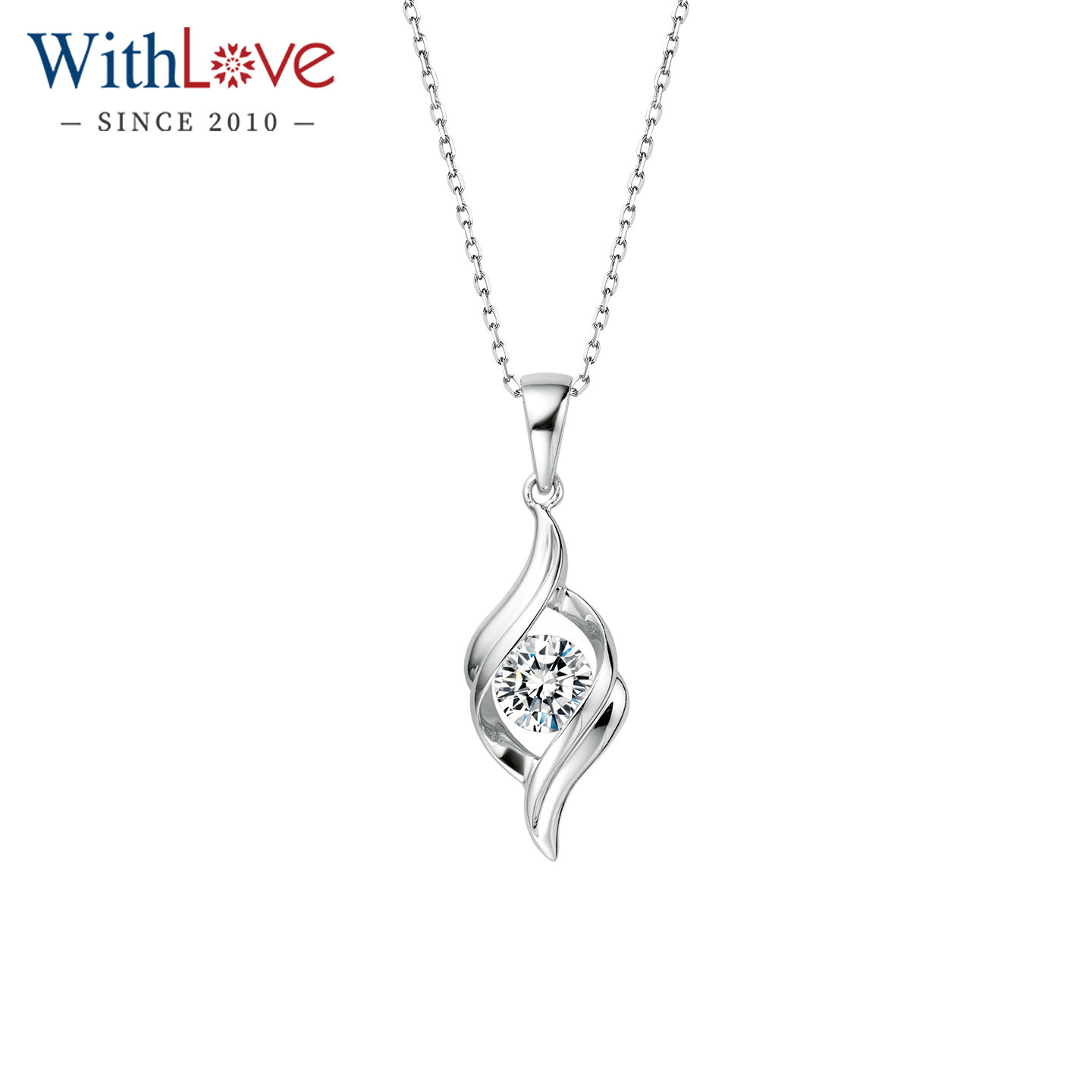 WithLove 白18K金正品30分50分钻石吊坠单钻项坠送女友GIA证书