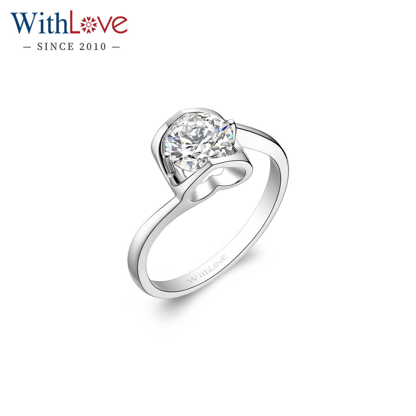 WithLove 18K金钻石结婚戒指单钻扭臂钻戒女戒1克拉GIA真钻定制
