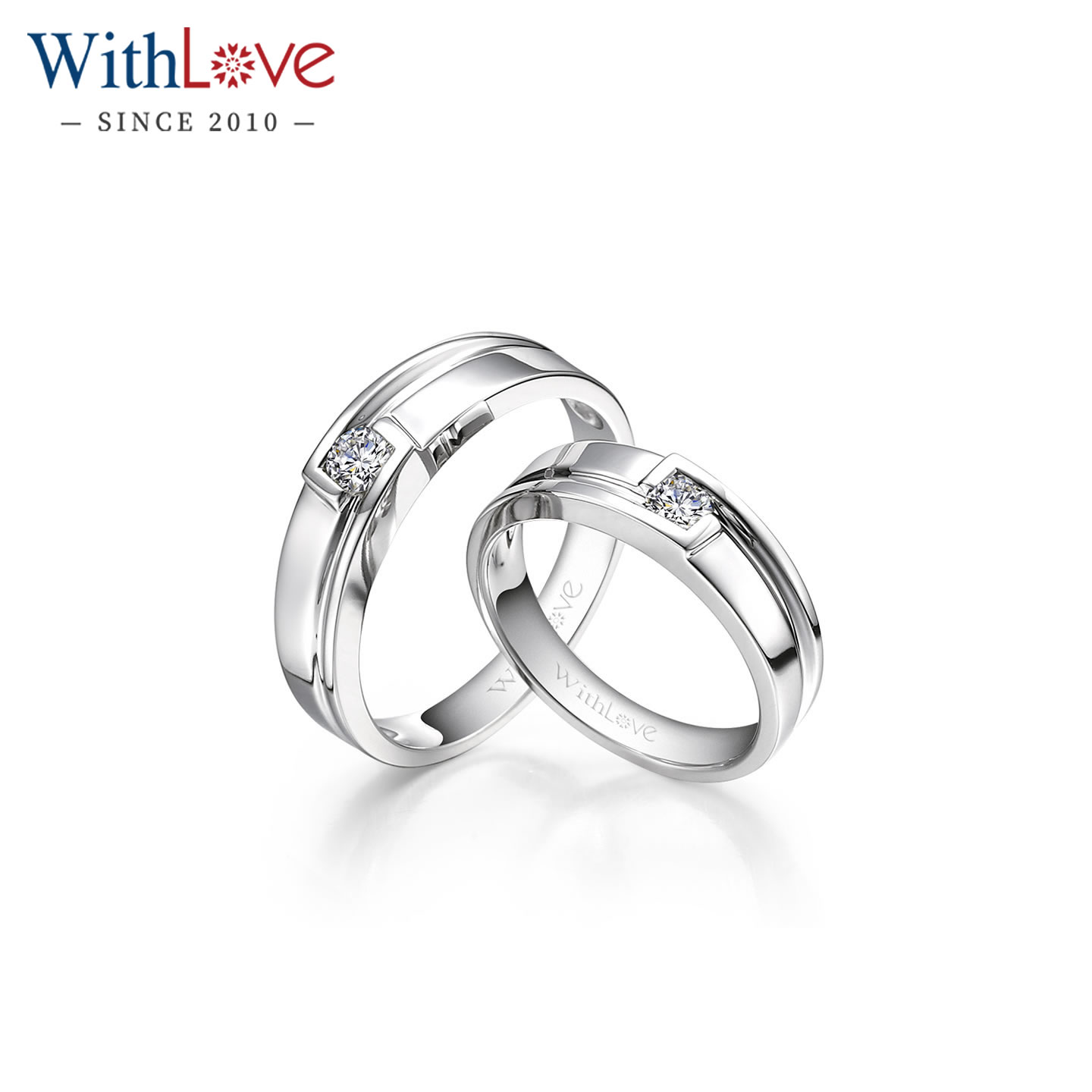 WithLove 18K金宽版钻石结婚戒指情侣对戒男女同款附证书可刻字