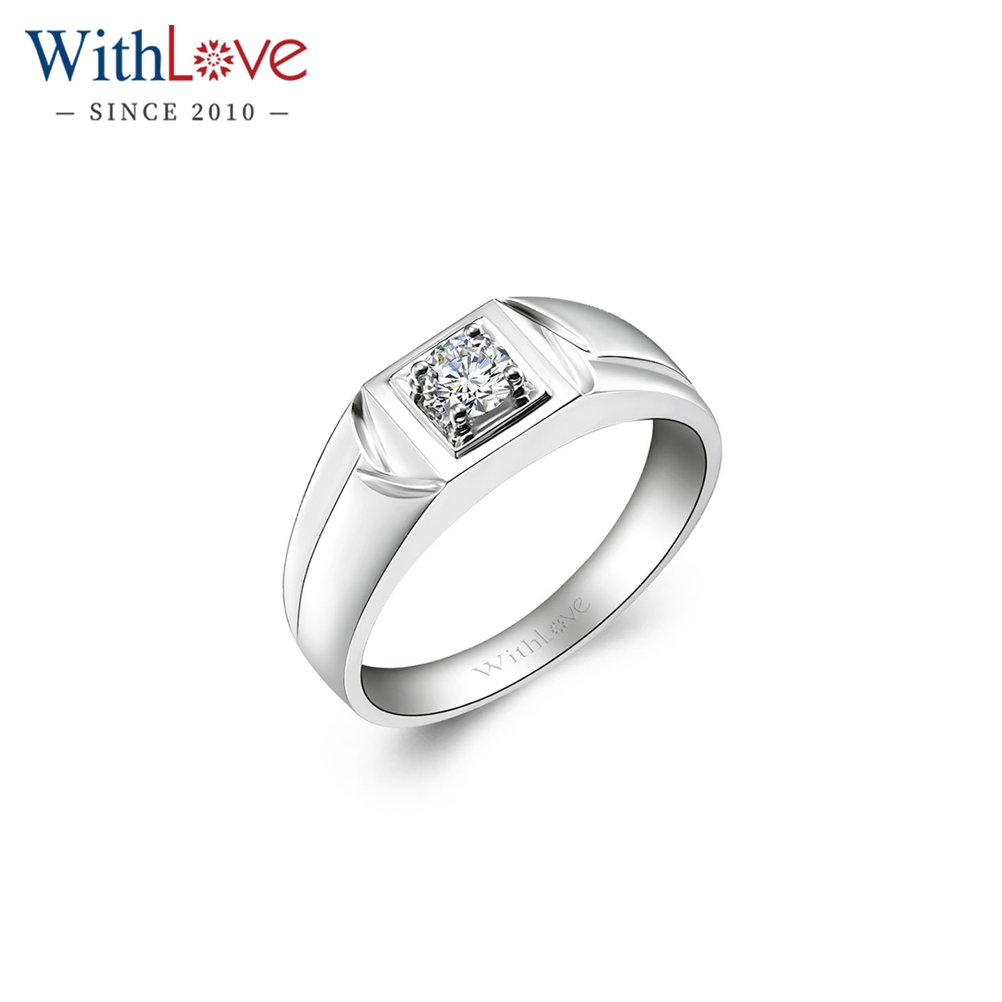 WithLove 白18K金30分钻石戒指真钻男戒铂金男士婚戒GIA证书定制
