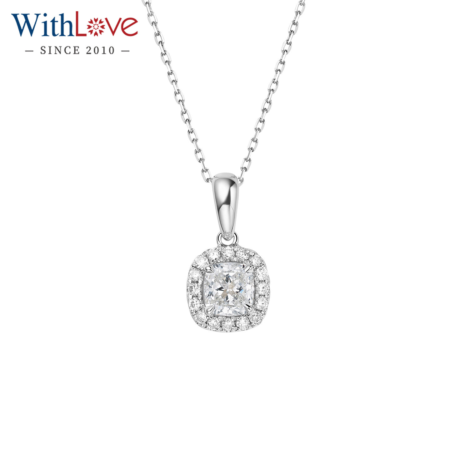 WithLove Pt950铂金30分垫形吊坠豪华群镶钻石项坠GIA真钻送女友