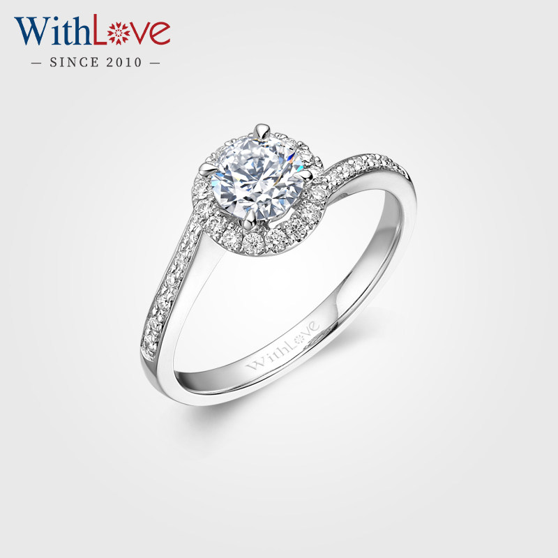 WithLove 18K金四爪扭臂豪华钻石戒指Pt铂金结婚GIA钻戒真钻定制
