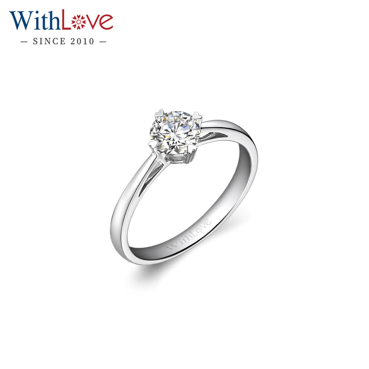 WithLove 白18K金GIA钻石婚戒 心形爪40分单钻订婚结婚钻戒定制