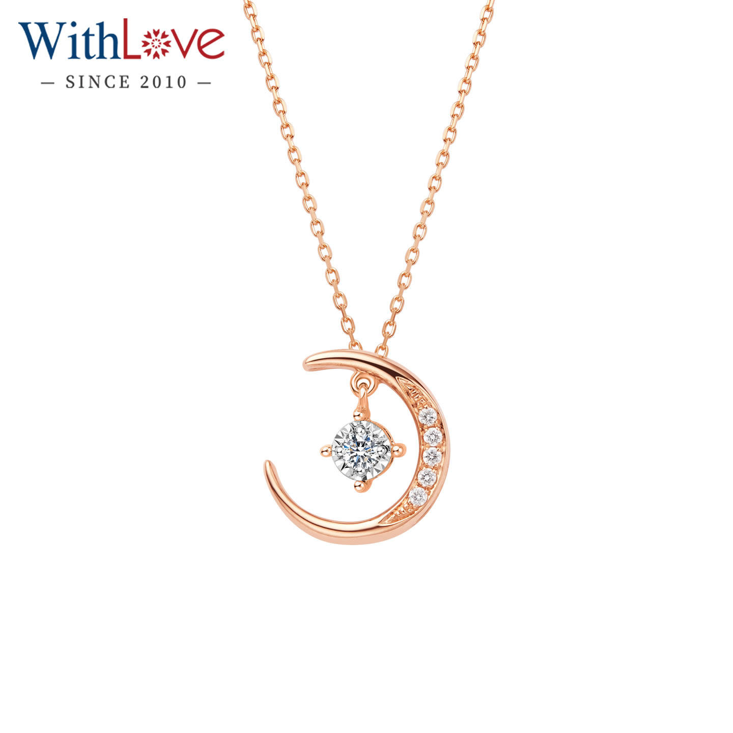 WithLove 玫瑰18K金群镶灵动钻石吊坠月亮挂坠时尚轻奢情人节礼物