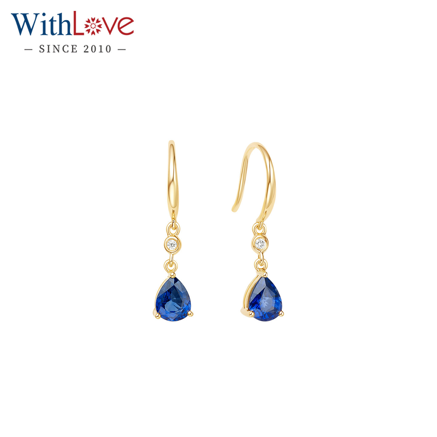 WithLove 黄18K金水滴形蓝宝石钻石耳环时尚百搭通勤轻奢耳饰女,珠宝/钻石/翡翠,耳饰,淘宝优惠券,粉丝福利购,淘宝优惠卷