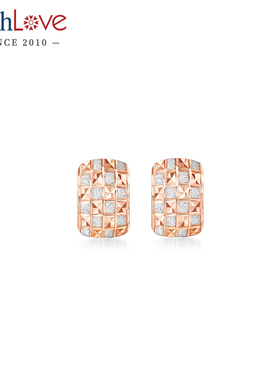 WithLove 玫瑰18K金菱形纹素金耳钉设计感ins高级风百搭女士耳饰