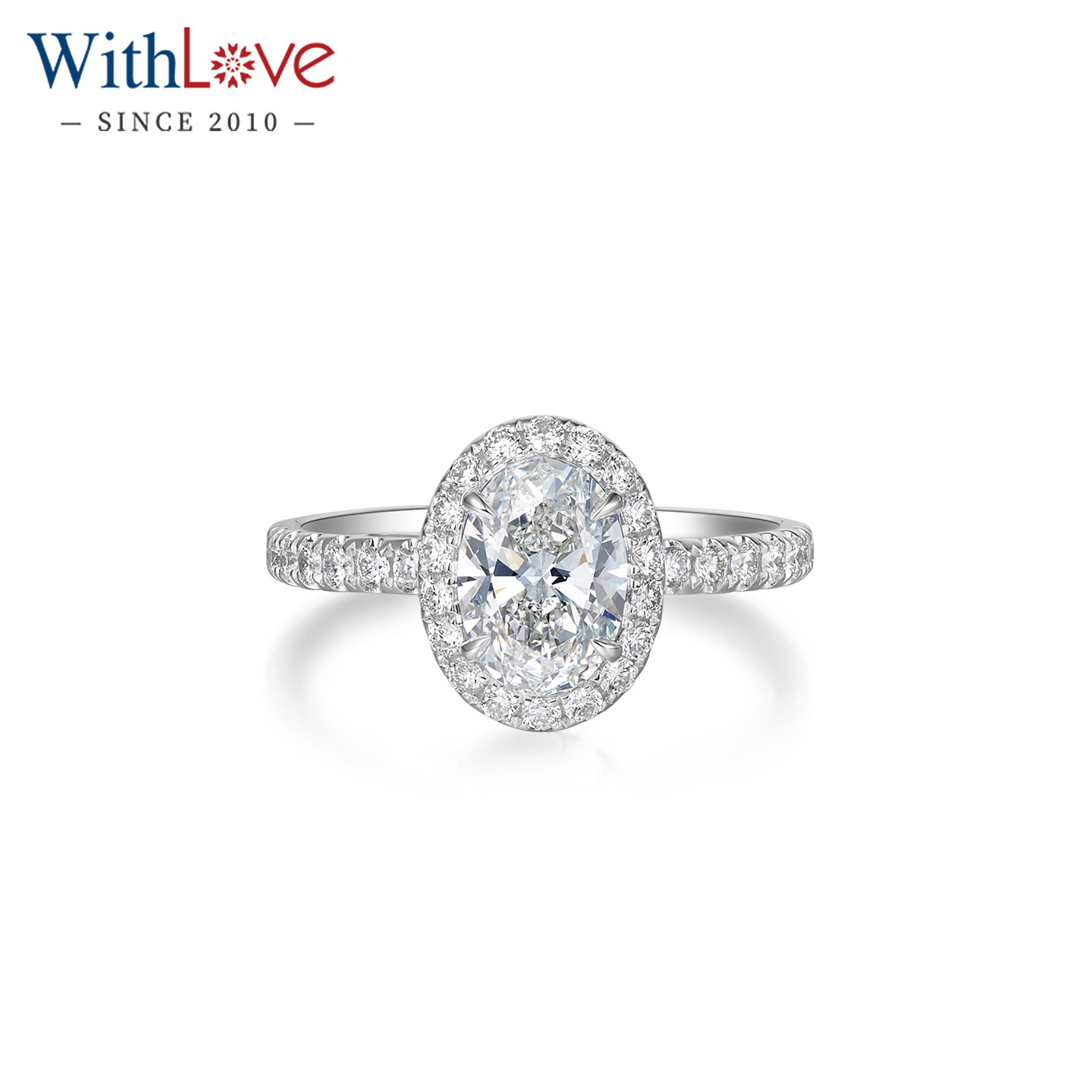 WithLove 18K金椭圆形1克拉结婚钻戒豪华围镶钻石戒指铂金定制女