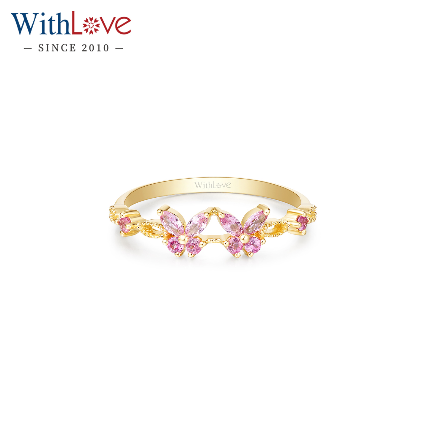 WithLove18K金粉蓝宝蝴蝶戒指