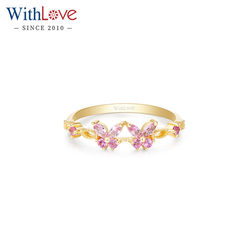 WithLove18K金粉蓝宝蝴蝶戒指
